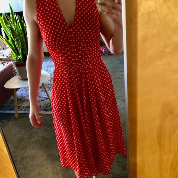 Anne Klein Red White Polka Dot Dress (Size 2) - Picture 3 of 11